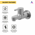 Asiatique Bib Cock Long Body With Wall Flange (S-004), Premium Brass Chrome Bathroom Faucet & Mixer Collection, Smart Series