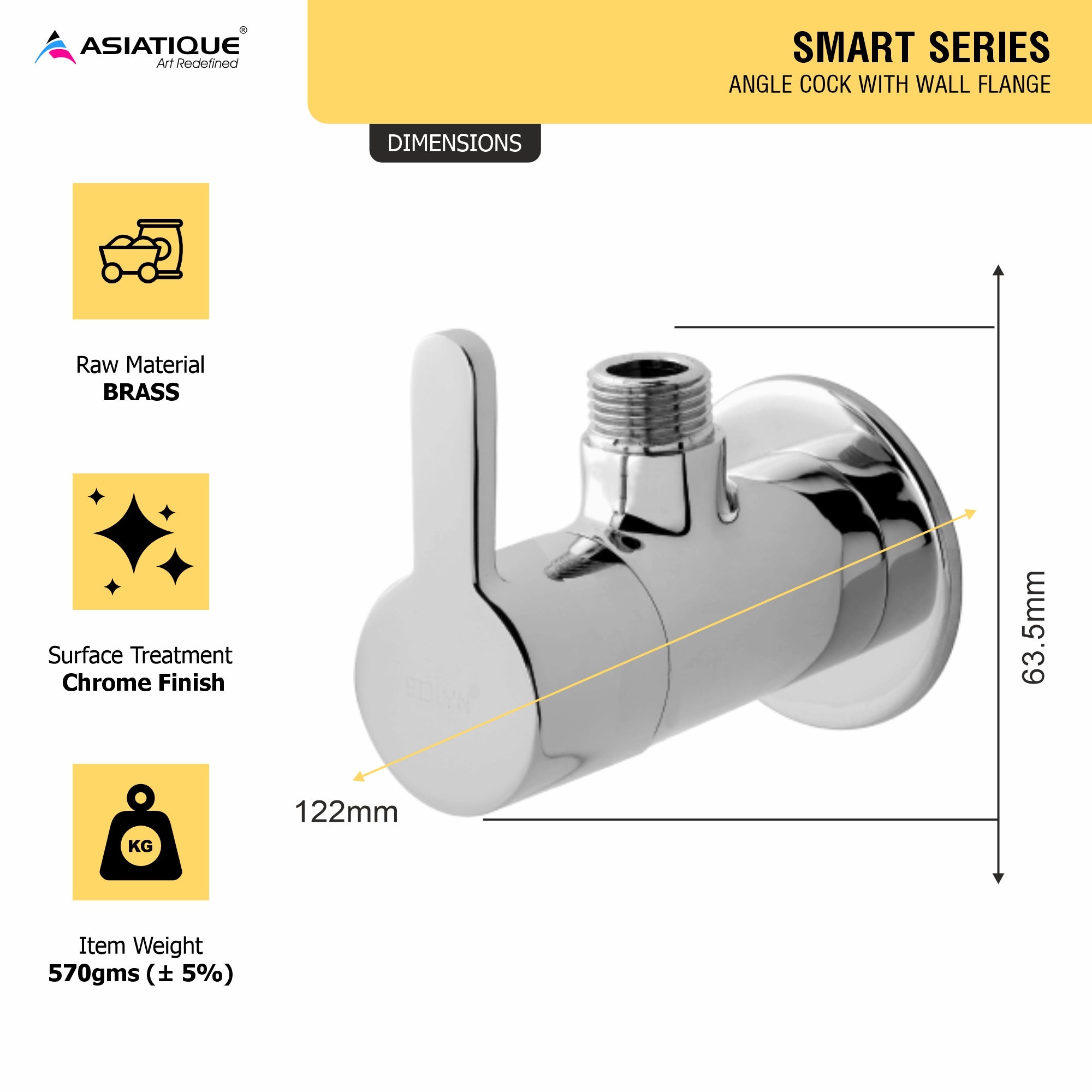 Asiatique Angle Cock With Wall Flange (S-005), Premium Brass Chrome Bathroom Faucet & Mixer Collection, Smart Series