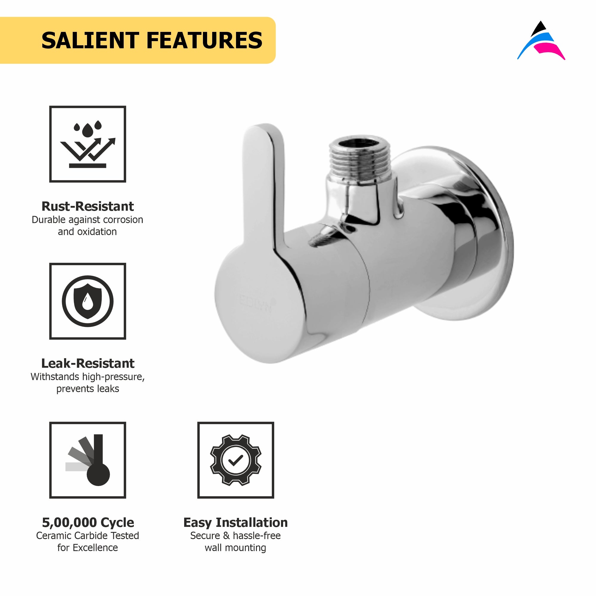 Asiatique Angle Cock With Wall Flange (S-005), Premium Brass Chrome Bathroom Faucet & Mixer Collection, Smart Series
