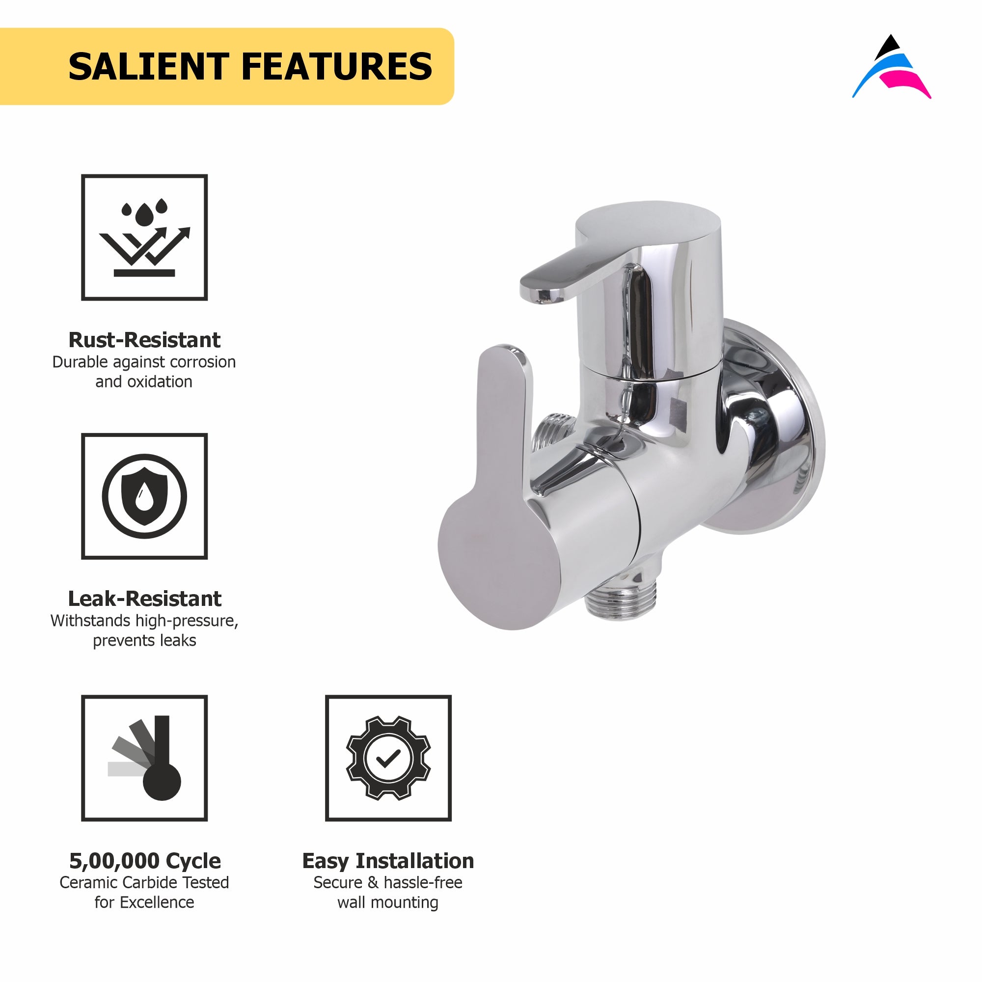Asiatique 2 Way Angle Cock With Wall Flange (S-005TW), Premium Brass Chrome Bathroom Faucet & Mixer Collection, Smart Series
