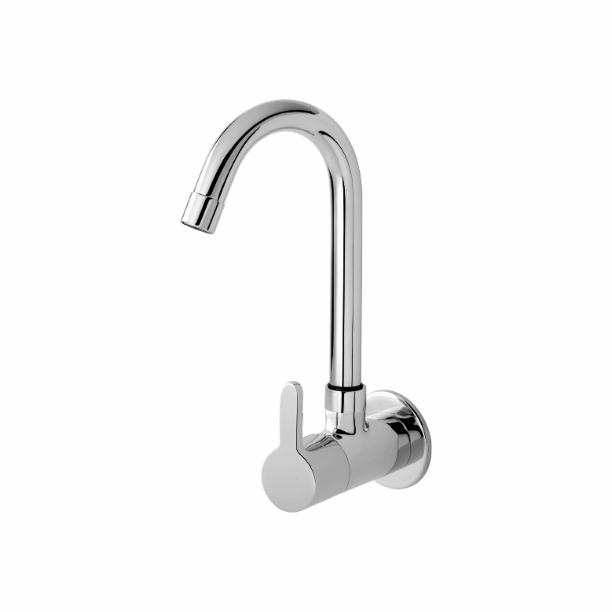 Asiatique Sink Cock With Swivel ‘J’ Spout Wall Mounted With Flange (S-008), Premium Brass Chrome Bathroom Faucet & Mixer Collection, Smart Series