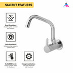Asiatique Sink Cock With Extended Swivel Spout Wall Mounted With Flange (S-008EX), Premium Brass Chrome Bathroom Faucet & Mixer Collection, Smart Series