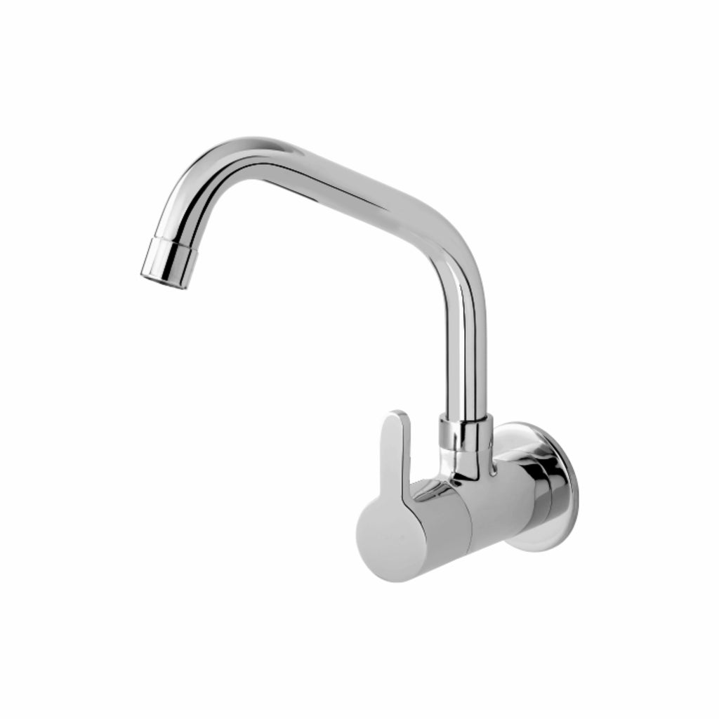 Asiatique Sink Cock With Extended Swivel Spout Wall Mounted With Flange (S-008EX), Premium Brass Chrome Bathroom Faucet & Mixer Collection, Smart Series