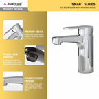 Asiatique S/L Basin Mixer With Braided Hoses (S-009), Premium Brass Chrome Bathroom Faucet & Mixer Collection, Smart Series