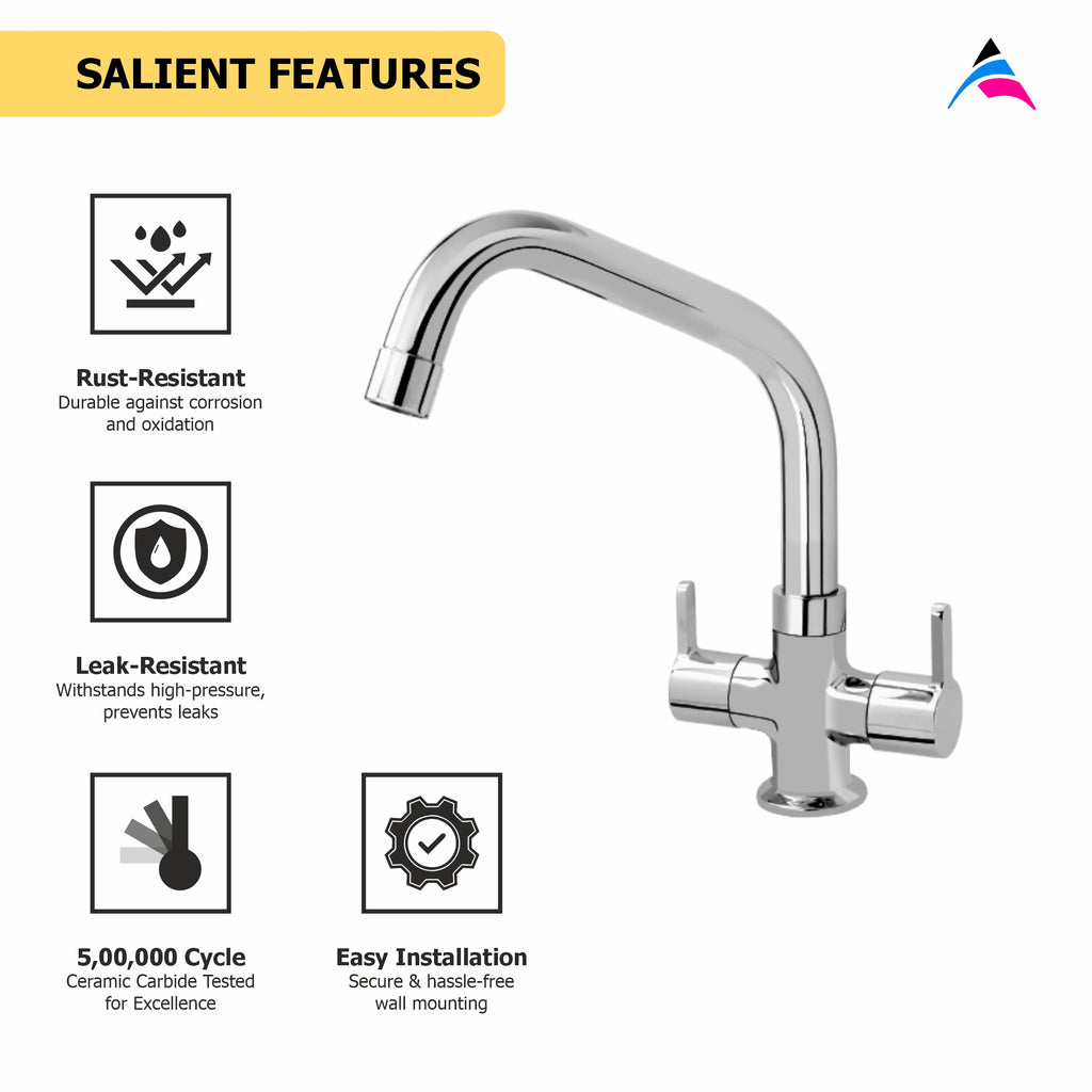 Asiatique C/H Basin Mixer With Extended Swivel Spout (S-011EX), Premium Brass Chrome Bathroom Faucet & Mixer Collection, Smart Series
