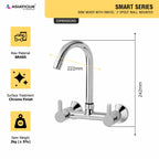 Asiatique Sink Mixer With Swivel ‘J’ Spout Wall Mounted (S-013), Premium Brass Chrome Bathroom Faucet & Mixer Collection, Smart Series