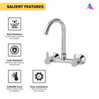 Asiatique Sink Mixer With Swivel ‘J’ Spout Wall Mounted (S-013), Premium Brass Chrome Bathroom Faucet & Mixer Collection, Smart Series