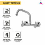 Asiatique Sink Mixer With Extended Swivel Spout Wall Mounted (S-013EX), Premium Brass Chrome Bathroom Faucet & Mixer Collection, Smart Series
