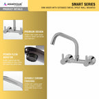 Asiatique Sink Mixer With Extended Swivel Spout Wall Mounted (S-013EX), Premium Brass Chrome Bathroom Faucet & Mixer Collection, Smart Series