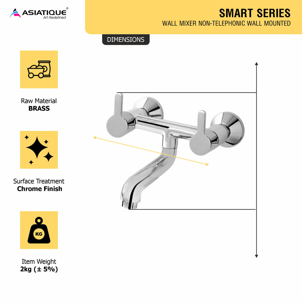 Asiatique Wall Mixer Non-Telephonic Wall Mounted (S-014), Premium Brass Chrome Bathroom Faucet & Mixer Collection, Smart Series