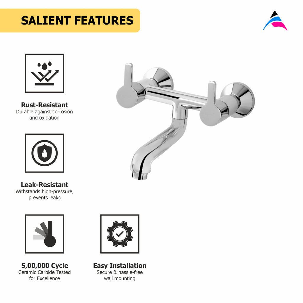 Asiatique Wall Mixer Non-Telephonic Wall Mounted (S-014), Premium Brass Chrome Bathroom Faucet & Mixer Collection, Smart Series