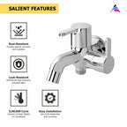 Asiatique 2 in 1 Bib Cock With Wall Flange (S-015), Premium Brass Chrome Bathroom Faucet & Mixer Collection, Smart Series