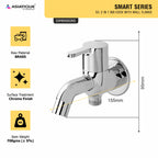 Asiatique S/L 2 in 1 Bib Cock With Wall Flange (S-015SL), Premium Brass Chrome Bathroom Faucet & Mixer Collection, Smart Series