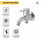 Asiatique S/L 2 in 1 Bib Cock With Wall Flange (S-015SL), Premium Brass Chrome Bathroom Faucet & Mixer Collection, Smart Series