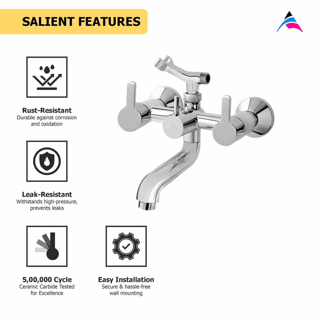 Asiatique Wall Mixer Telephonic With Crutch ARR. Of Tele. Shower (S-016), Premium Brass Chrome Bathroom Faucet & Mixer Collection, Smart Series
