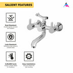 Asiatique Wall Mixer Telephonic With Crutch ARR. Of Tele. Shower (S-016), Premium Brass Chrome Bathroom Faucet & Mixer Collection, Smart Series