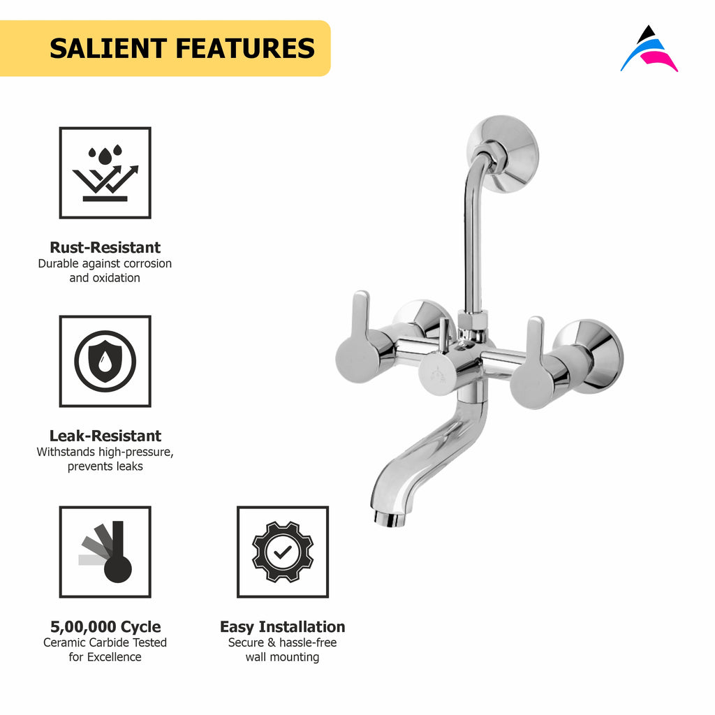 Asiatique Wall Mixer Telephonic With ‘L’ Bend for ARR. Of O/H Shower (S-017), Premium Brass Chrome Bathroom Faucet & Mixer Collection, Smart Series