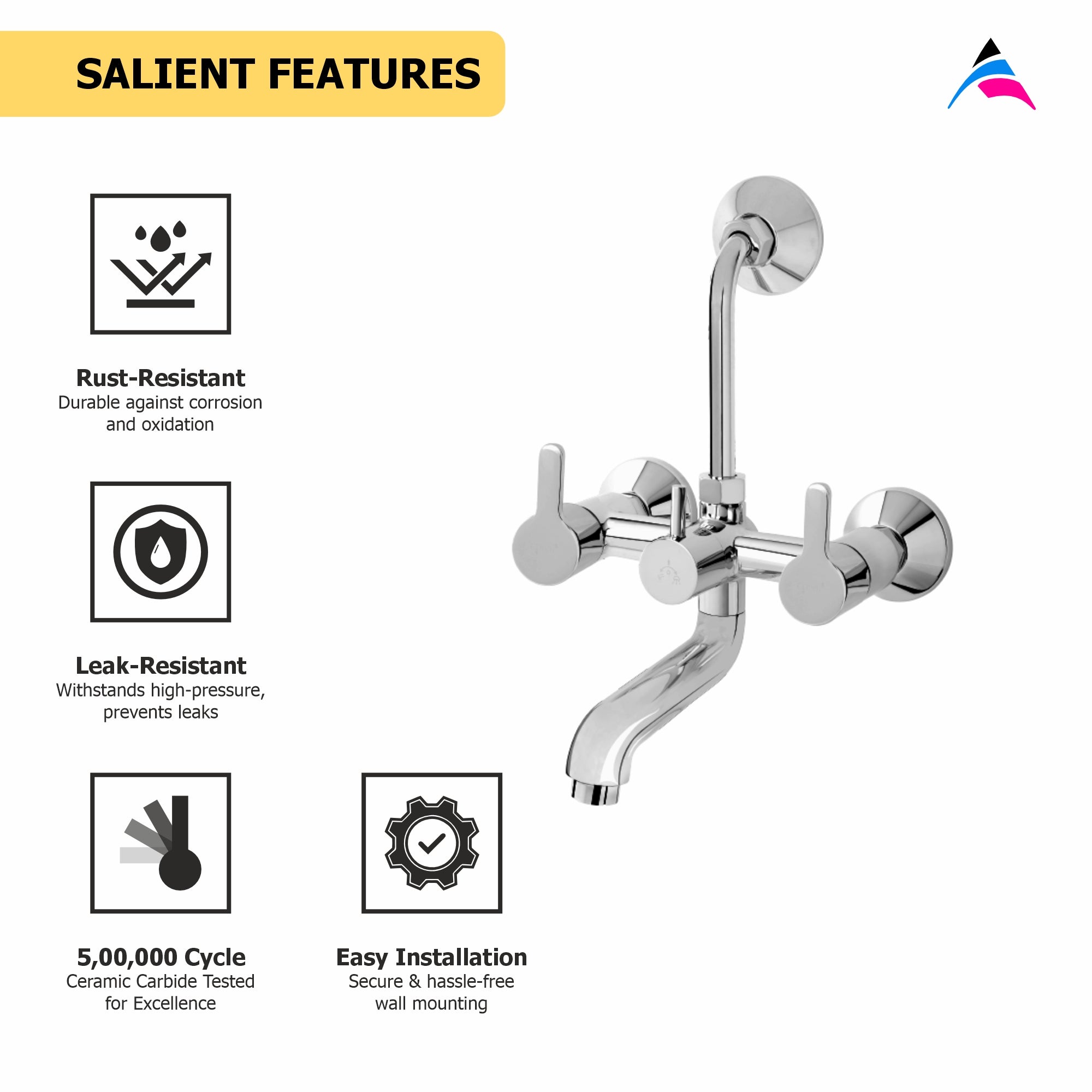 Asiatique Wall Mixer Telephonic With ‘L’ Bend for ARR. Of O/H Shower (S-017), Premium Brass Chrome Bathroom Faucet & Mixer Collection, Smart Series