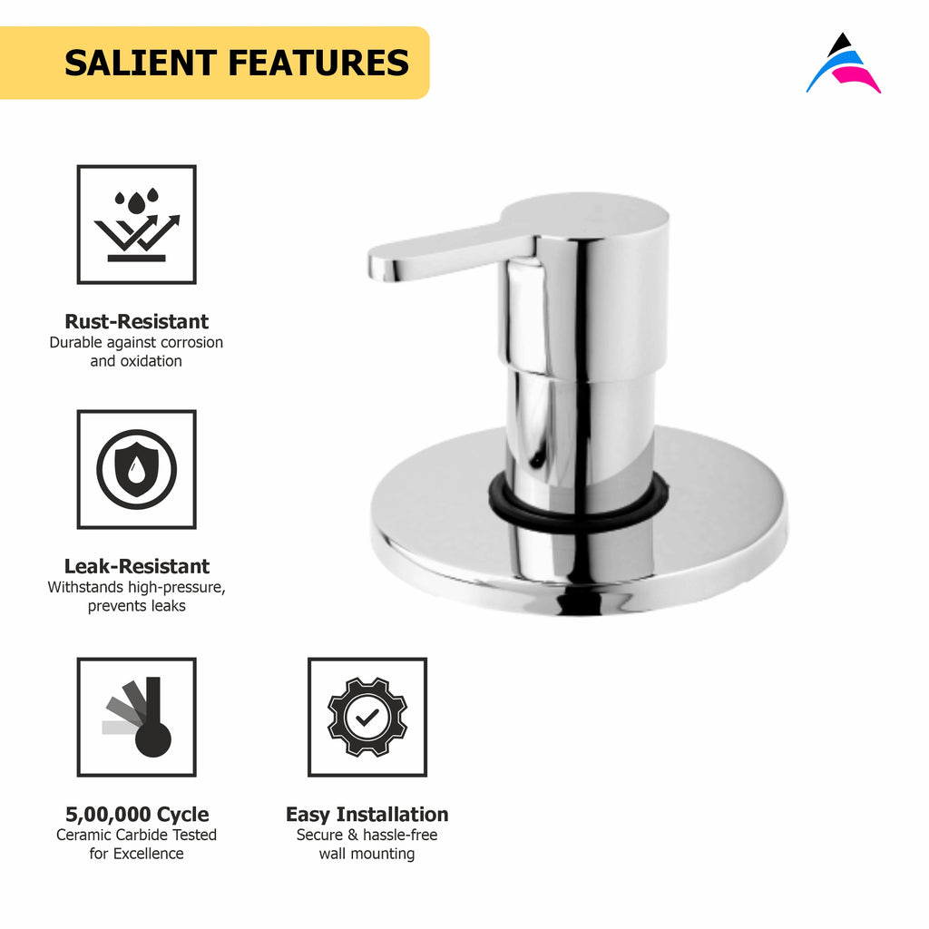 Asiatique Upper Parts Kit Glassy, Flange & Handle For Con. & Flush Cock (S-021U), Premium Brass Chrome Bathroom Faucet & Mixer Collection, Smart Series
