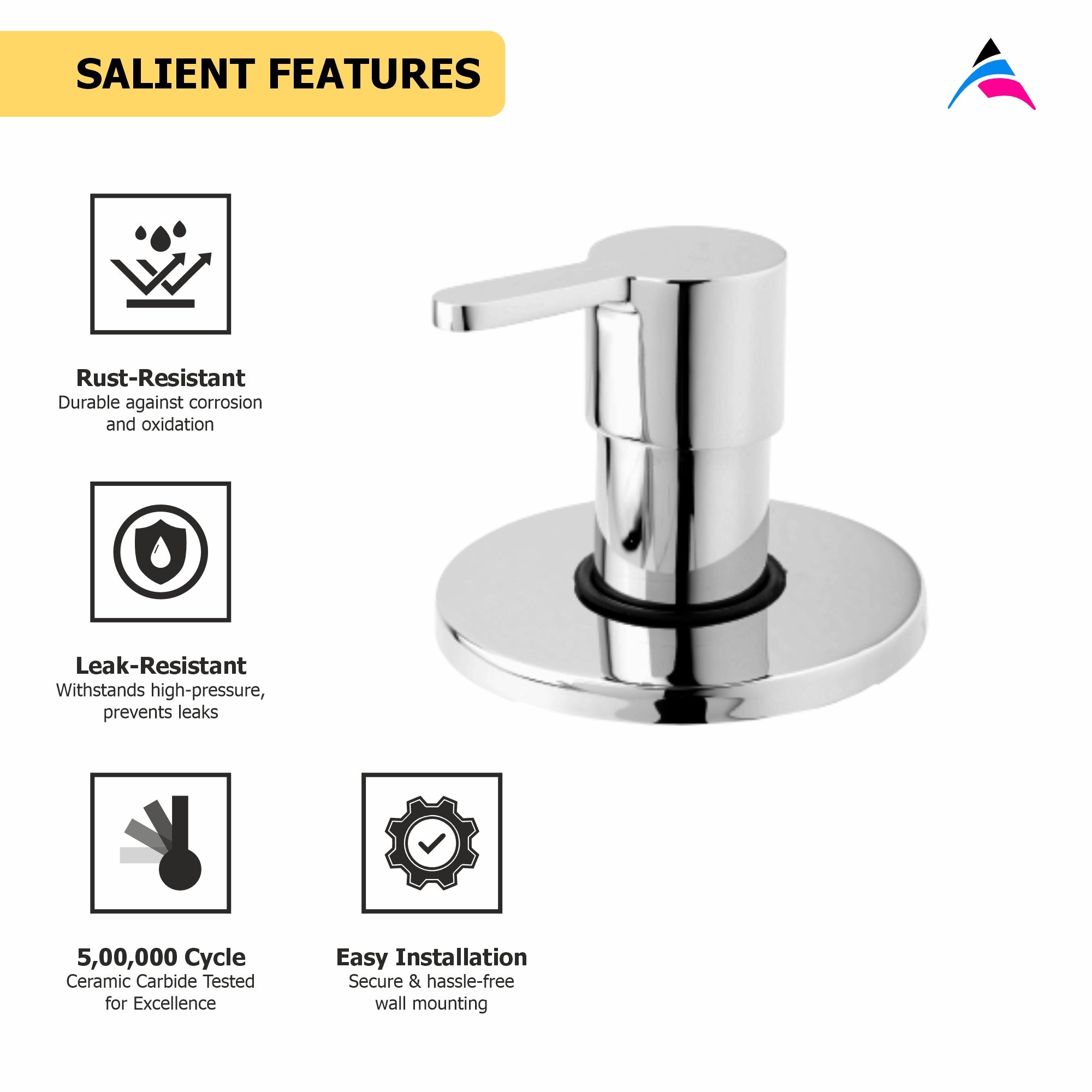 Asiatique Upper Parts Kit Glassy, Flange & Handle For Con. & Flush Cock (S-021U), Premium Brass Chrome Bathroom Faucet & Mixer Collection, Smart Series