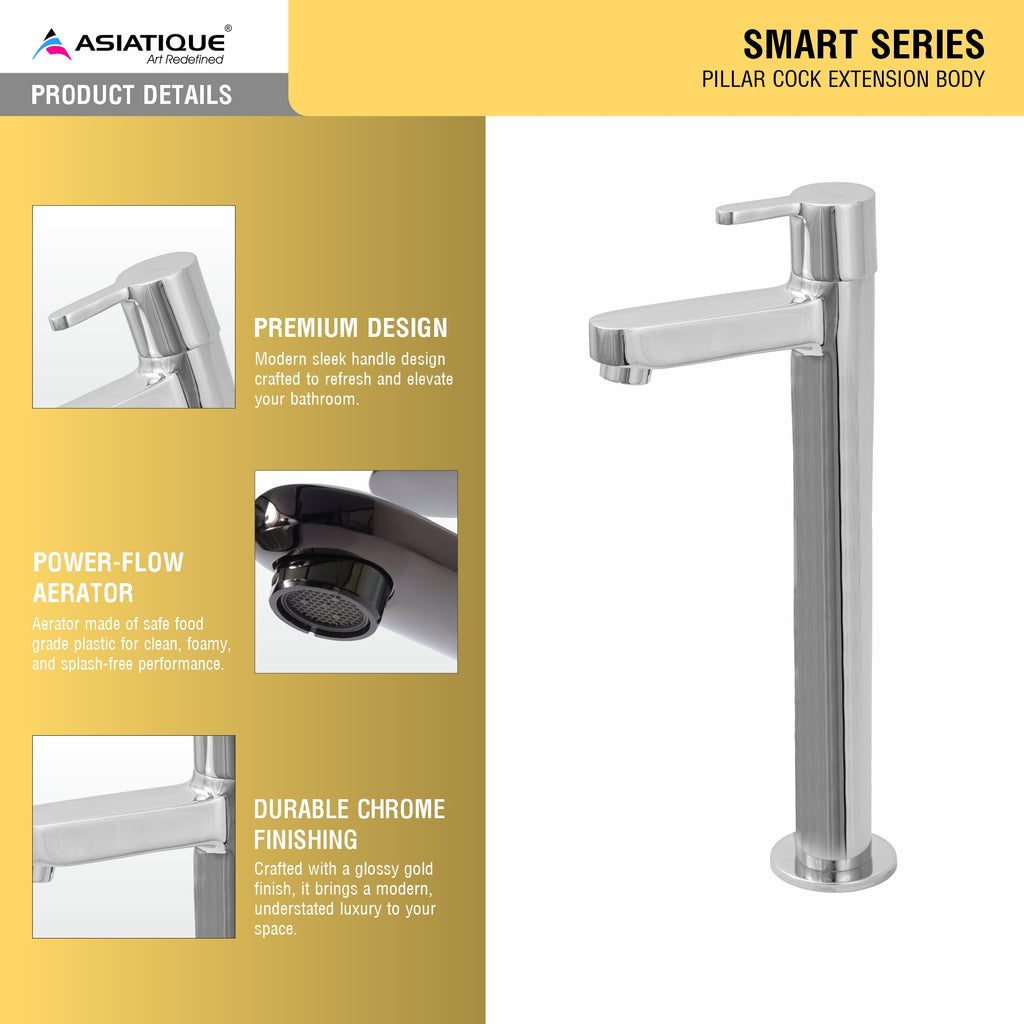 Asiatique Pillar Cock Extension Body (S-023), Premium Brass Chrome Bathroom Faucet & Mixer Collection, Smart Series
