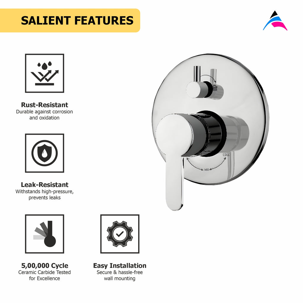 Asiatique S/L Div Upper Parts Handle, Button & Plate (S-024), Premium Brass Chrome Bathroom Faucet & Mixer Collection, Smart Series