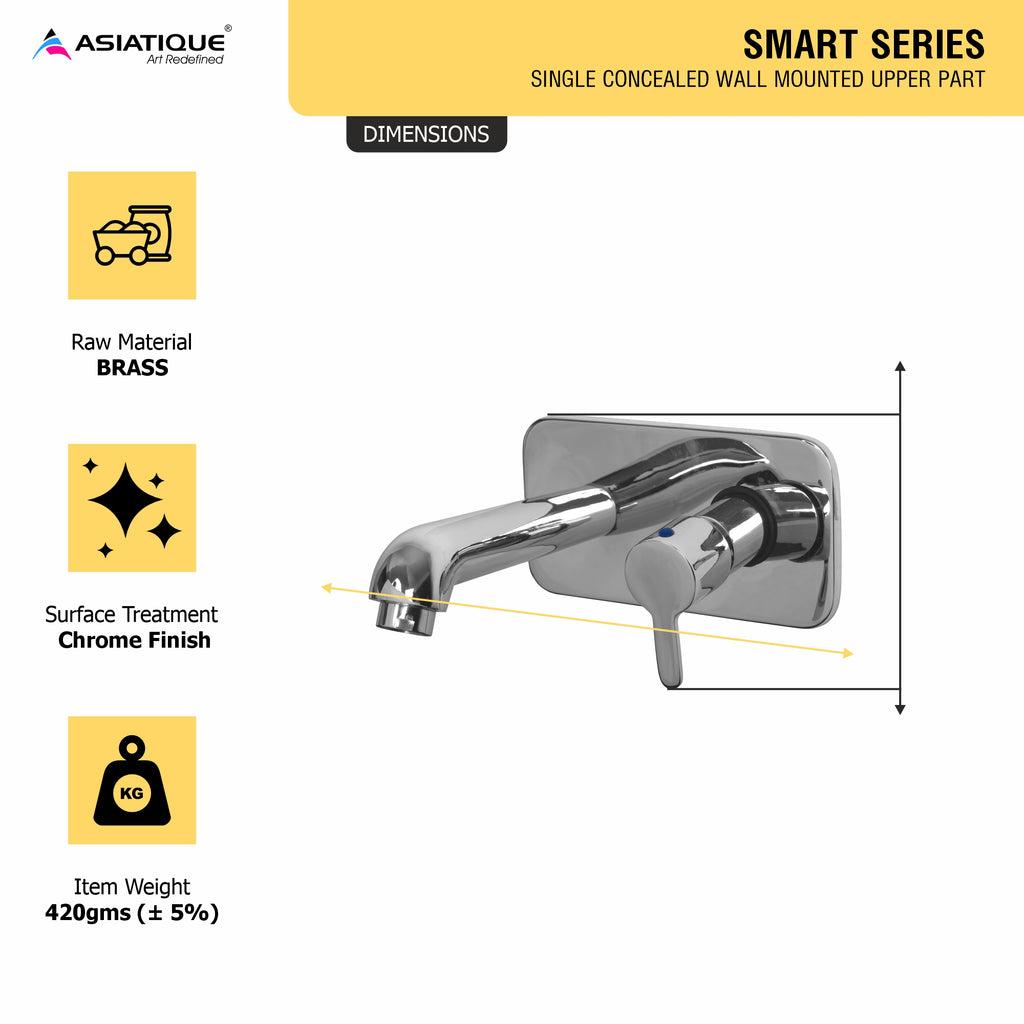 Asiatique Single Concealed Wall Mounted Upper Part (S-028U), Premium Brass Chrome Bathroom Faucet & Mixer Collection, Smart Series