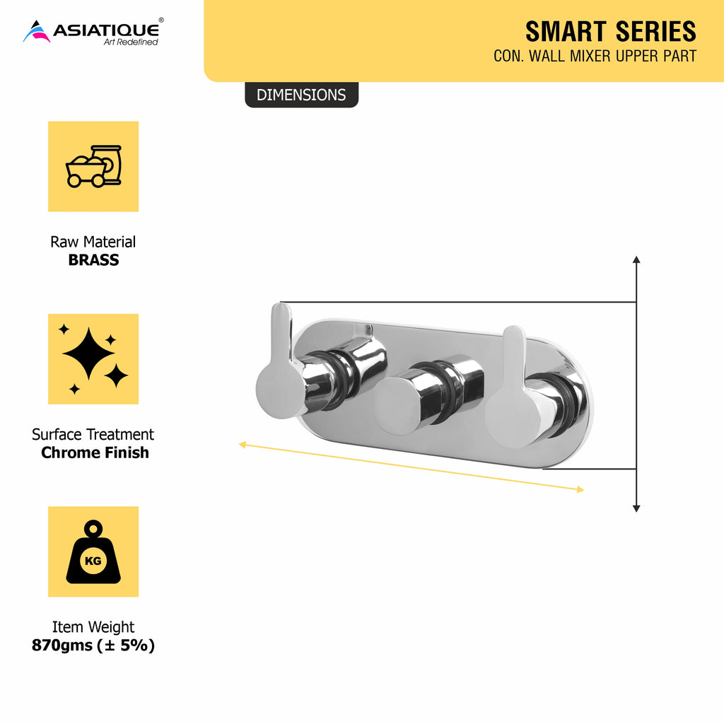 Asiatique Con. Wall Mixer Upper Part (S-029U), Premium Brass Chrome Bathroom Faucet & Mixer Collection, Smart Series
