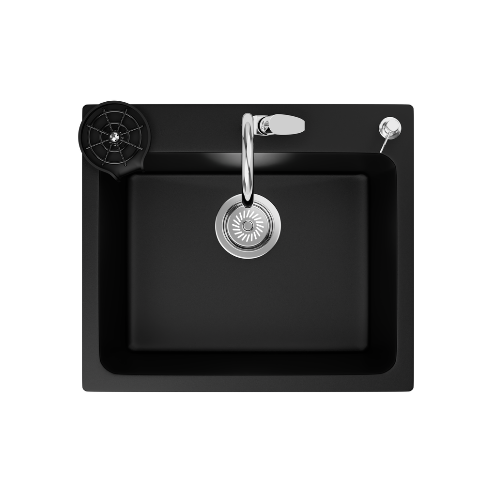 Asiatique Single Bowl Quartz Kitchen Sink (D107- LUXE), Granite Finish, 304 Grade SS coupling, Slop Drain, Noise Reduction Design | 24 x 20 x 9 inches