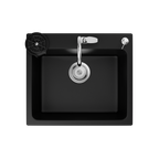 Asiatique Single Bowl Quartz Kitchen Sink (D107- LUXE), Granite Finish, 304 Grade SS coupling, Slop Drain, Noise Reduction Design | 24 x 20 x 9 inches