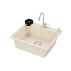 Asiatique Single Bowl Quartz Kitchen Sink (D107- LUXE), Granite Finish, 304 Grade SS coupling, Slop Drain, Noise Reduction Design | 24 x 20 x 9 inches