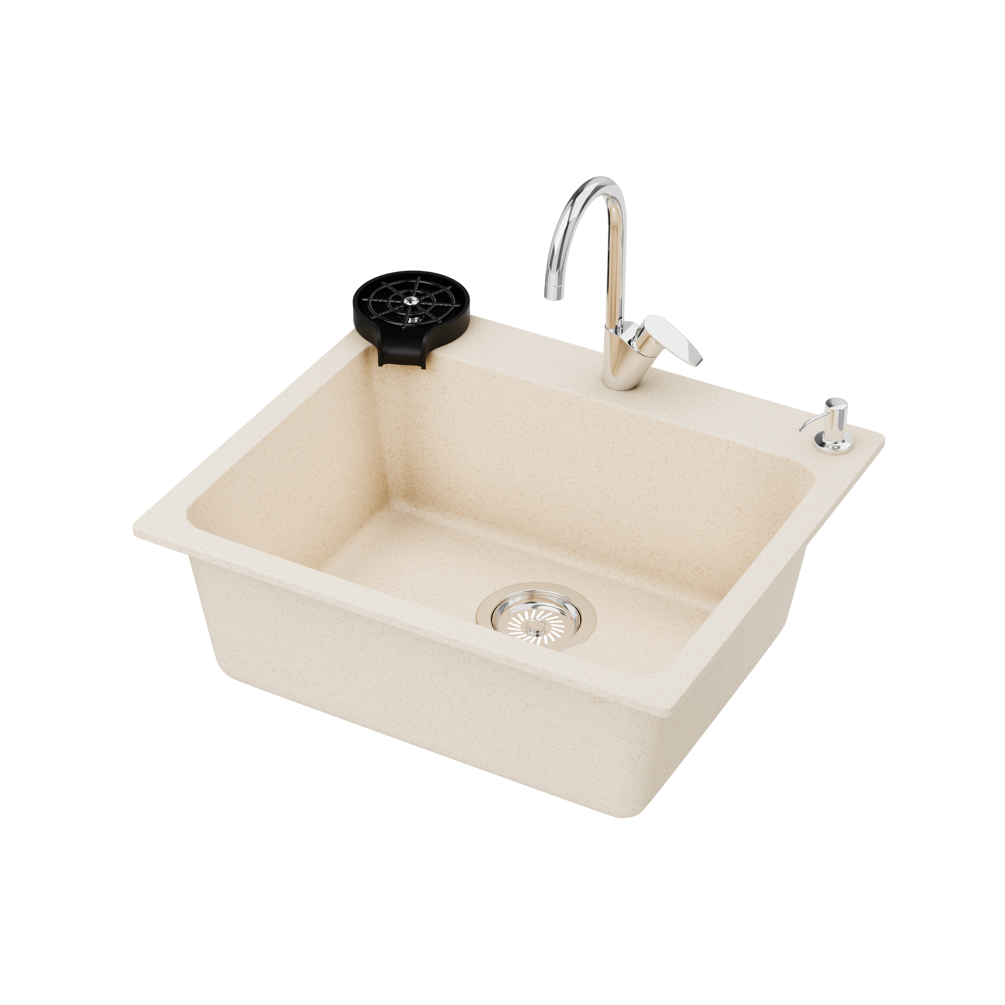 Asiatique Single Bowl Quartz Kitchen Sink (D107- LUXE), Granite Finish, 304 Grade SS coupling, Slop Drain, Noise Reduction Design | 24 x 20 x 9 inches