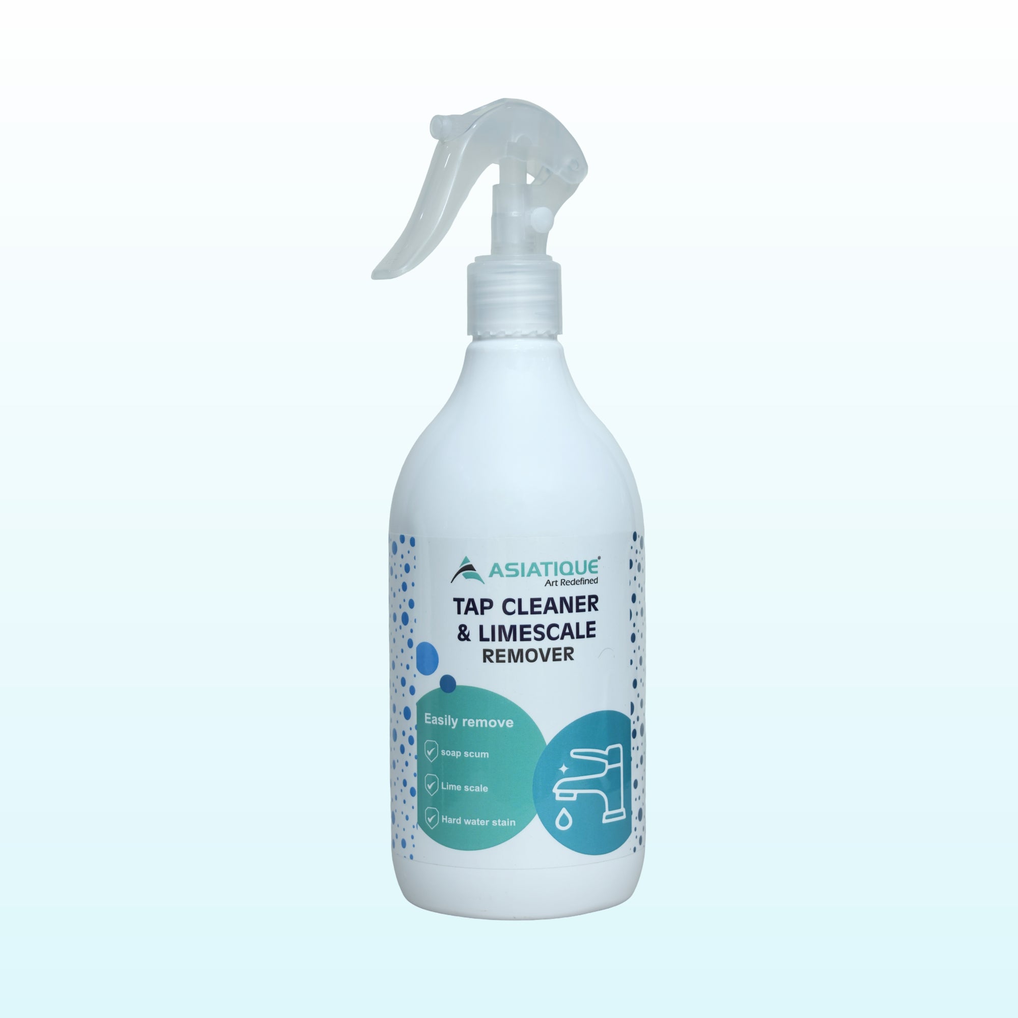 Asiatique Tap & Shower Cleaner & Limescale Remover Spray | Removes Hard Water Stains, Soap Scum & Limescale | Bathroom & Kitchen Cleaner | 500 ml