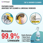 Asiatique Tap & Shower Cleaner & Limescale Remover Spray | Removes Hard Water Stains, Soap Scum & Limescale | Bathroom & Kitchen Cleaner | 500 ml