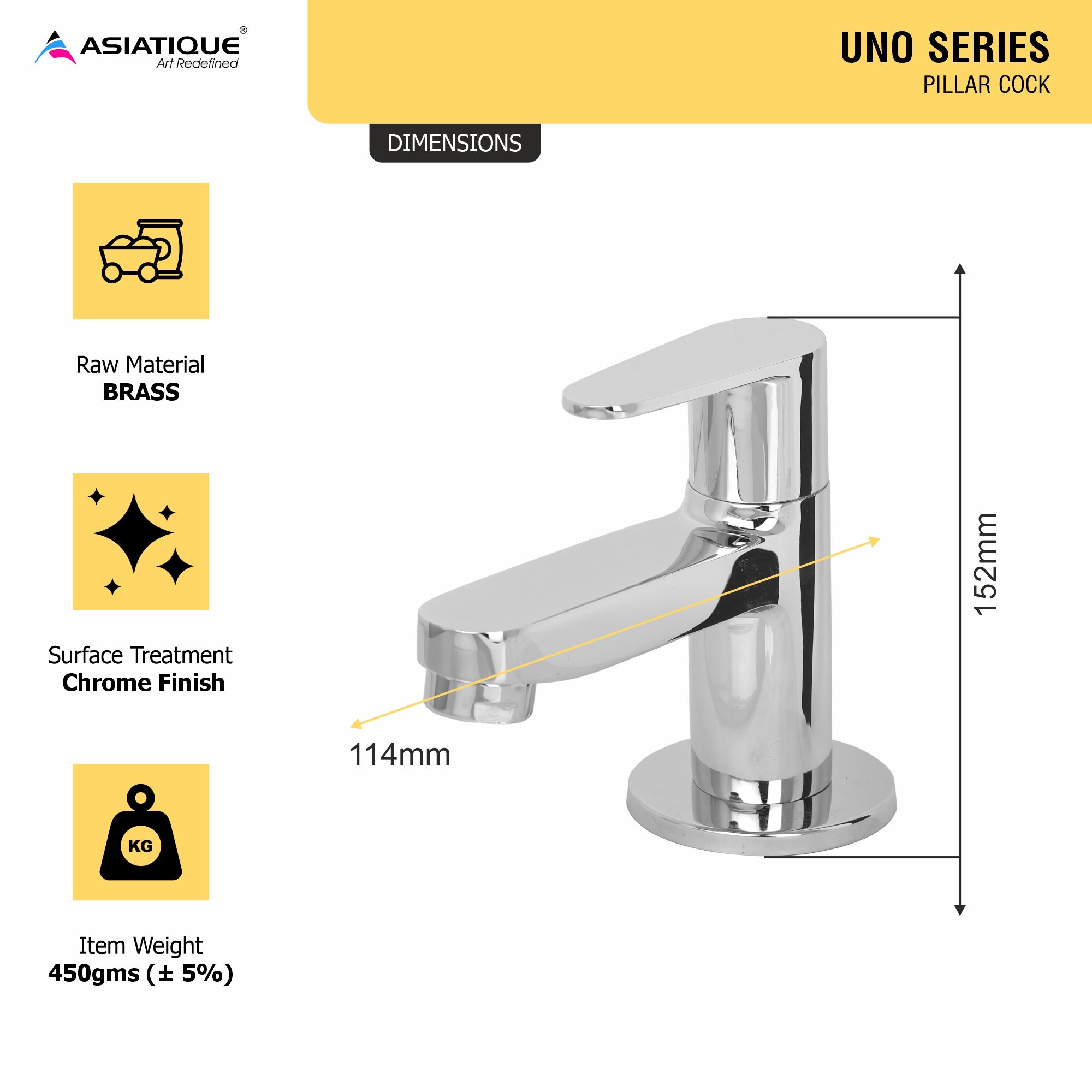 Asiatique Pillar Cock (U-000), UNO Series Kitchen & Bathroom Faucets | Minimal Modern Tap Collection