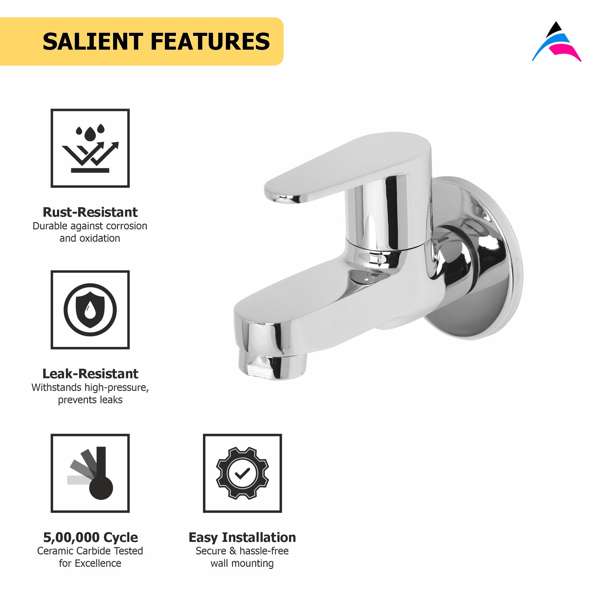 Asiatique Bib Cock With Wall Flange (U-003), UNO Series Kitchen & Bathroom Faucets | Minimal Modern Tap Collection
