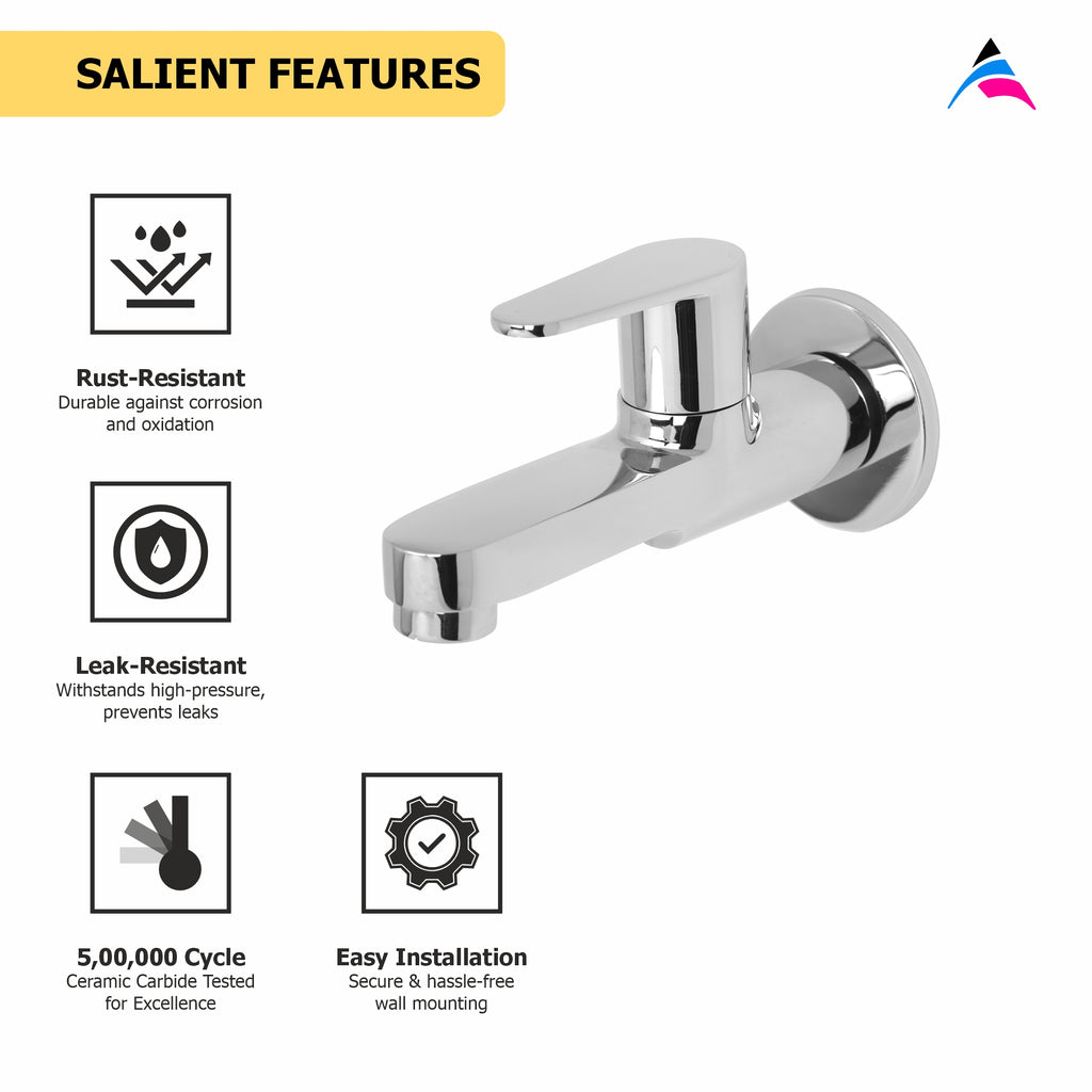 Asiatique Bib Cock Long Body With Wall Flange (U-004), UNO Series Kitchen & Bathroom Faucets | Minimal Modern Tap Collection