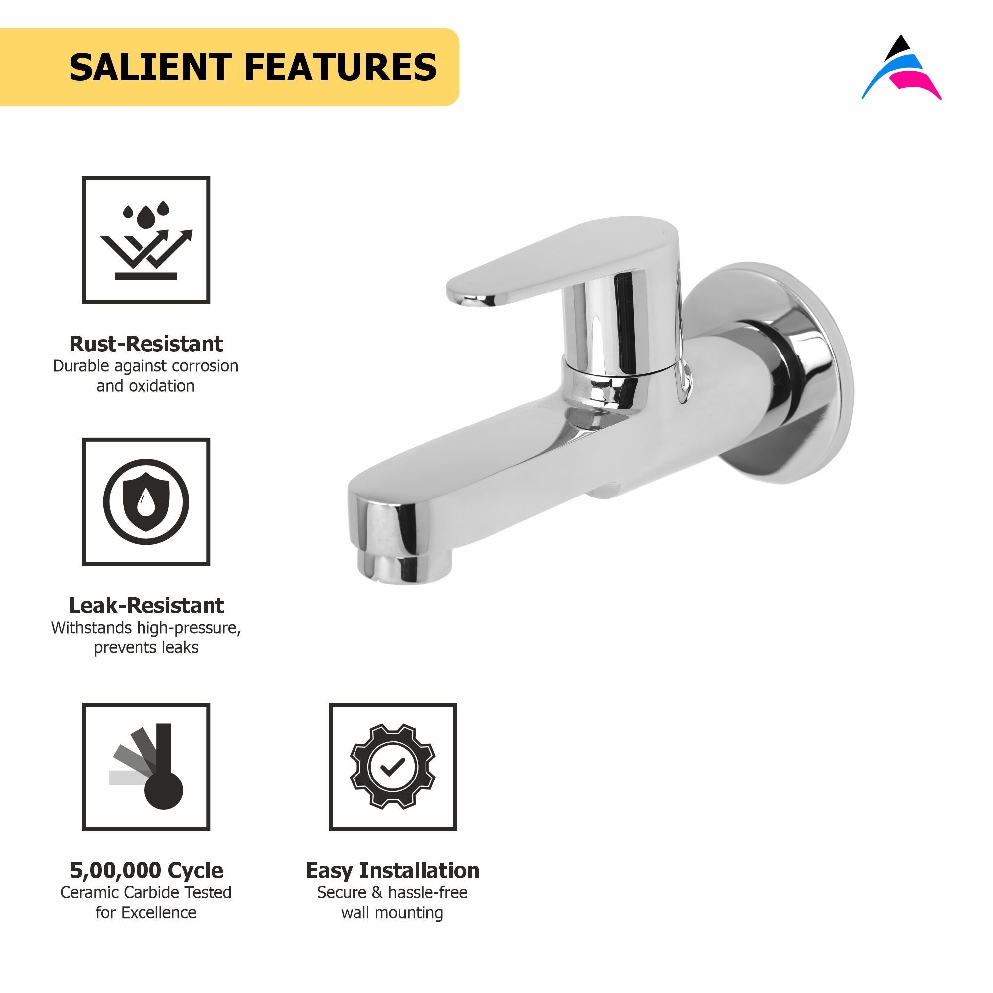 Asiatique Bib Cock Long Body With Wall Flange (U-004), UNO Series Kitchen & Bathroom Faucets | Minimal Modern Tap Collection