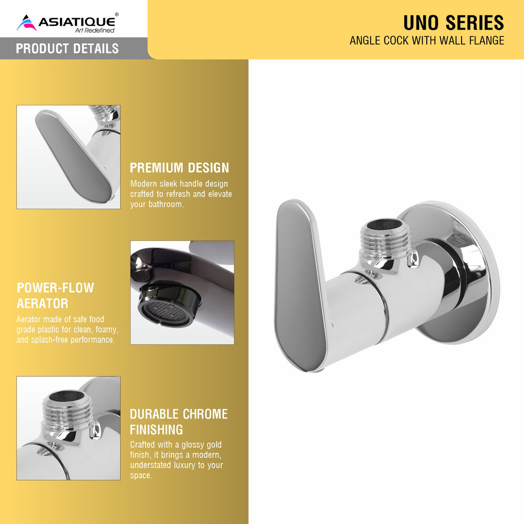 Asiatique Angle Cock With Wall Flange (U-005), UNO Series Kitchen & Bathroom Faucets | Minimal Modern Tap Collection