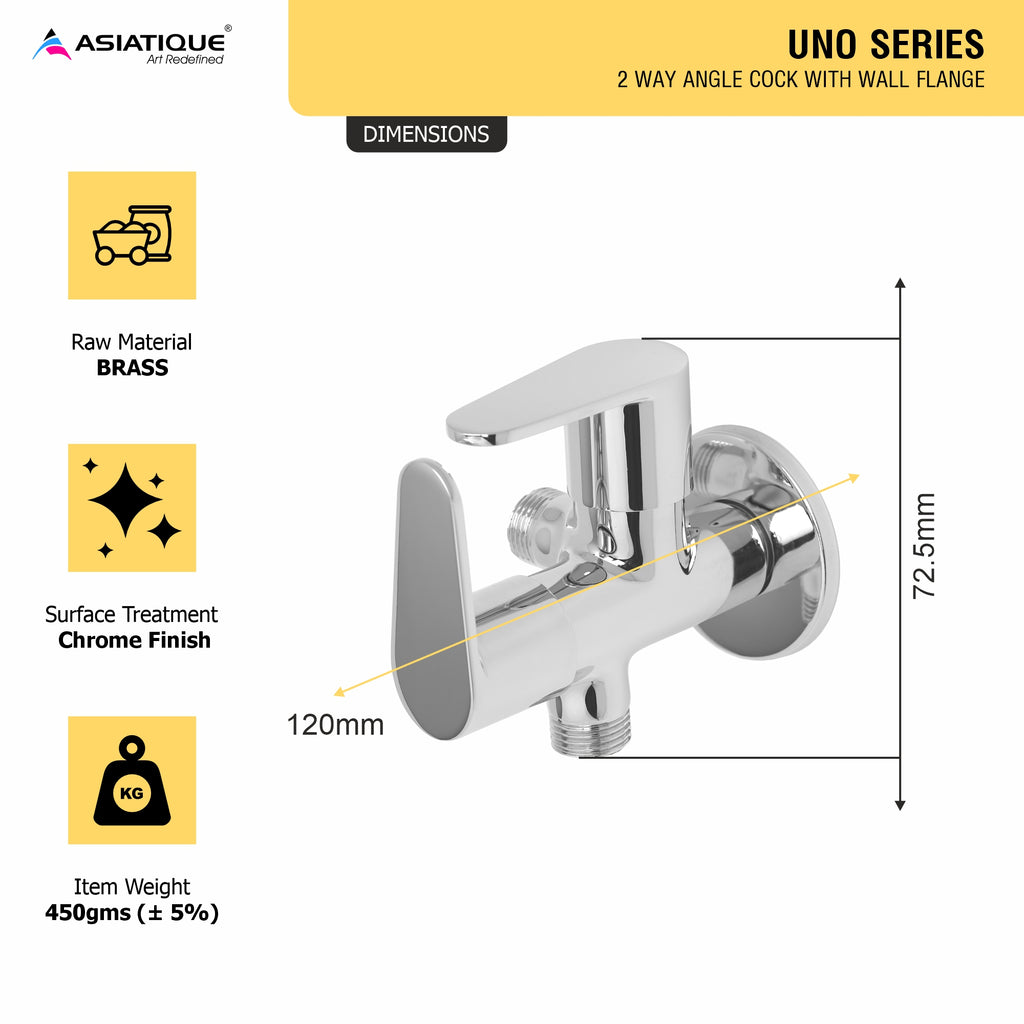 Asiatique 2 Way Angle Cock With Wall Flange (U-005TW), UNO Series Kitchen & Bathroom Faucets | Minimal Modern Tap Collection