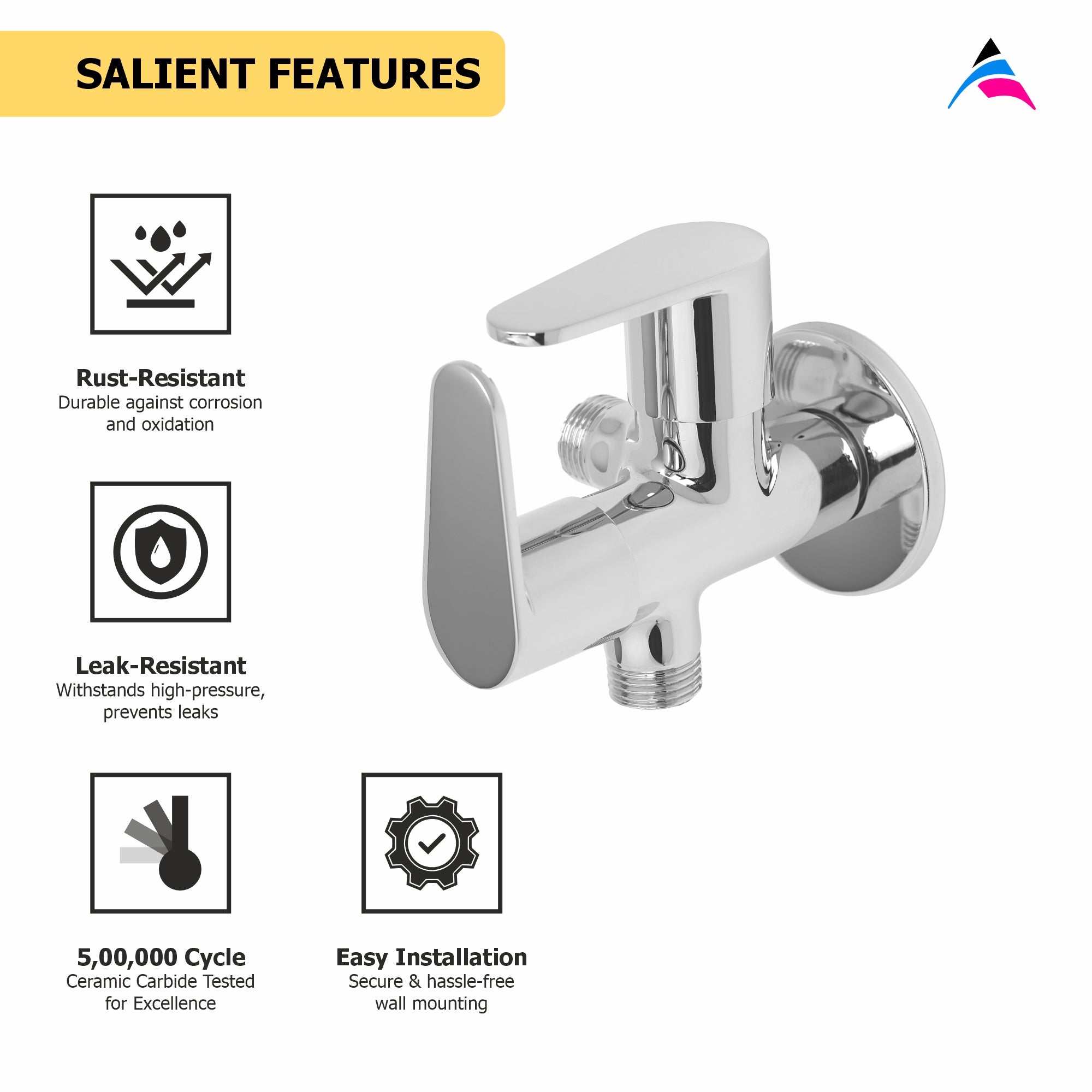 Asiatique 2 Way Angle Cock With Wall Flange (U-005TW), UNO Series Kitchen & Bathroom Faucets | Minimal Modern Tap Collection