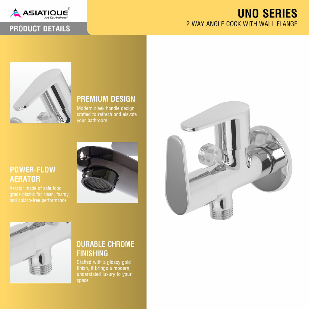 Asiatique 2 Way Angle Cock With Wall Flange (U-005TW), UNO Series Kitchen & Bathroom Faucets | Minimal Modern Tap Collection