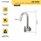 Asiatique Sink Cock With Swivel 'J' Spout Wall Mounted With Flange (U-008), UNO Series Kitchen & Bathroom Faucets | Minimal Modern Tap Collection