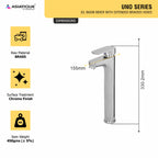 Asiatique S/L Basin Mixer With Extended Hoses (U-009EX), UNO Series Kitchen & Bathroom Faucets | Minimal Modern Tap Collection