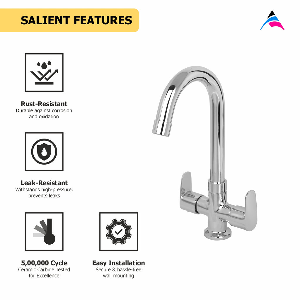 Asiatique C/H Basin Mixer With Swivel 'J' Spout (U-011), UNO Series Kitchen & Bathroom Faucets | Minimal Modern Tap Collection