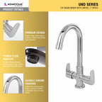 Asiatique C/H Basin Mixer With Swivel 'J' Spout (U-011), UNO Series Kitchen & Bathroom Faucets | Minimal Modern Tap Collection