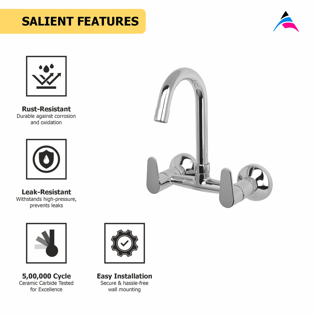 Asiatique Sink Mixer With Swivel 'J' Spout Wall Mounted (U-013), UNO Series Kitchen & Bathroom Faucets | Minimal Modern Tap Collection
