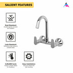 Asiatique Sink Mixer With Swivel 'J' Spout Wall Mounted (U-013), UNO Series Kitchen & Bathroom Faucets | Minimal Modern Tap Collection