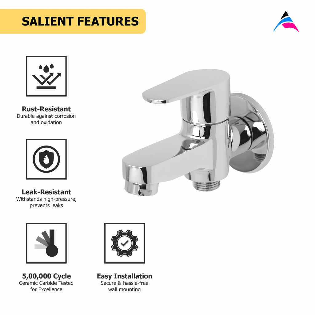Asiatique S/L 2 in 1 Bib Cock With Wall Flange (U-015 S/L), UNO Series Kitchen & Bathroom Faucets | Minimal Modern Tap Collection