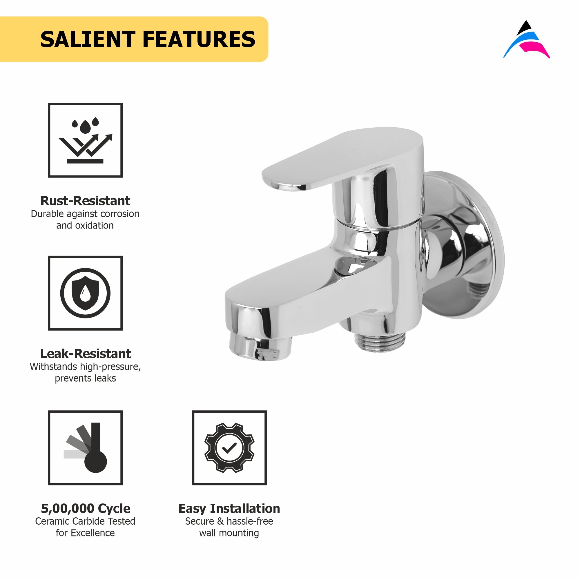 Asiatique S/L 2 in 1 Bib Cock With Wall Flange (U-015 S/L), UNO Series Kitchen & Bathroom Faucets | Minimal Modern Tap Collection